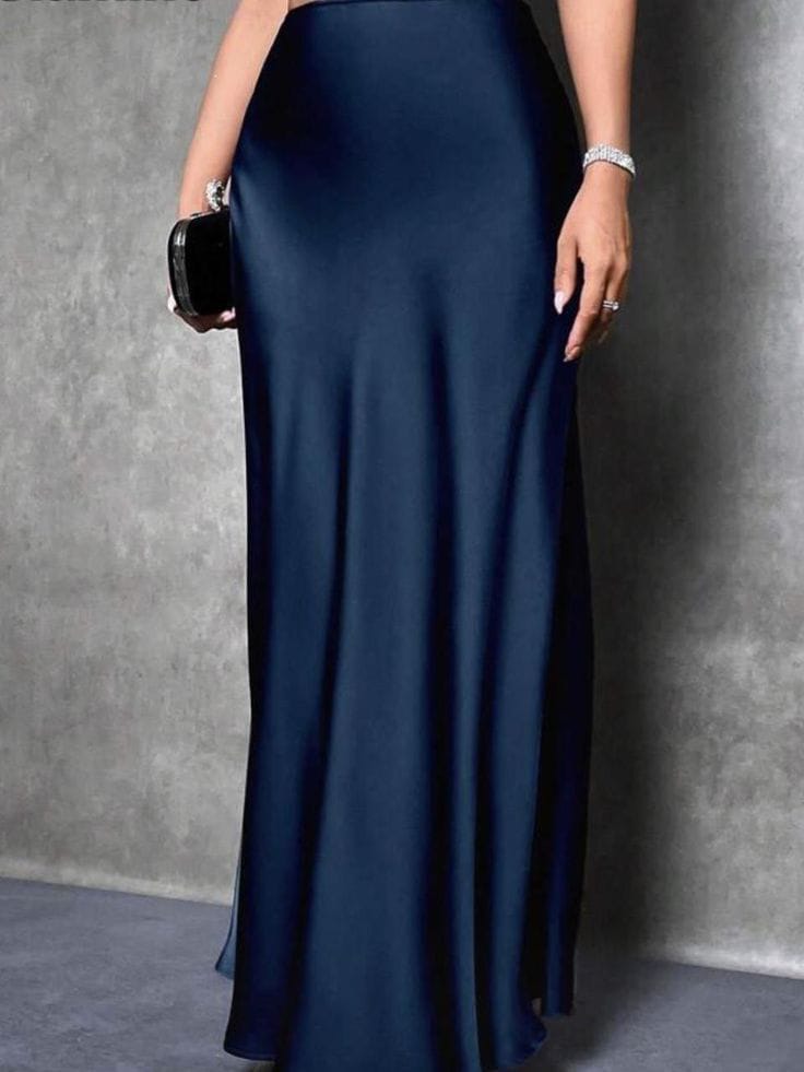 Navy Grace Satin Skirt