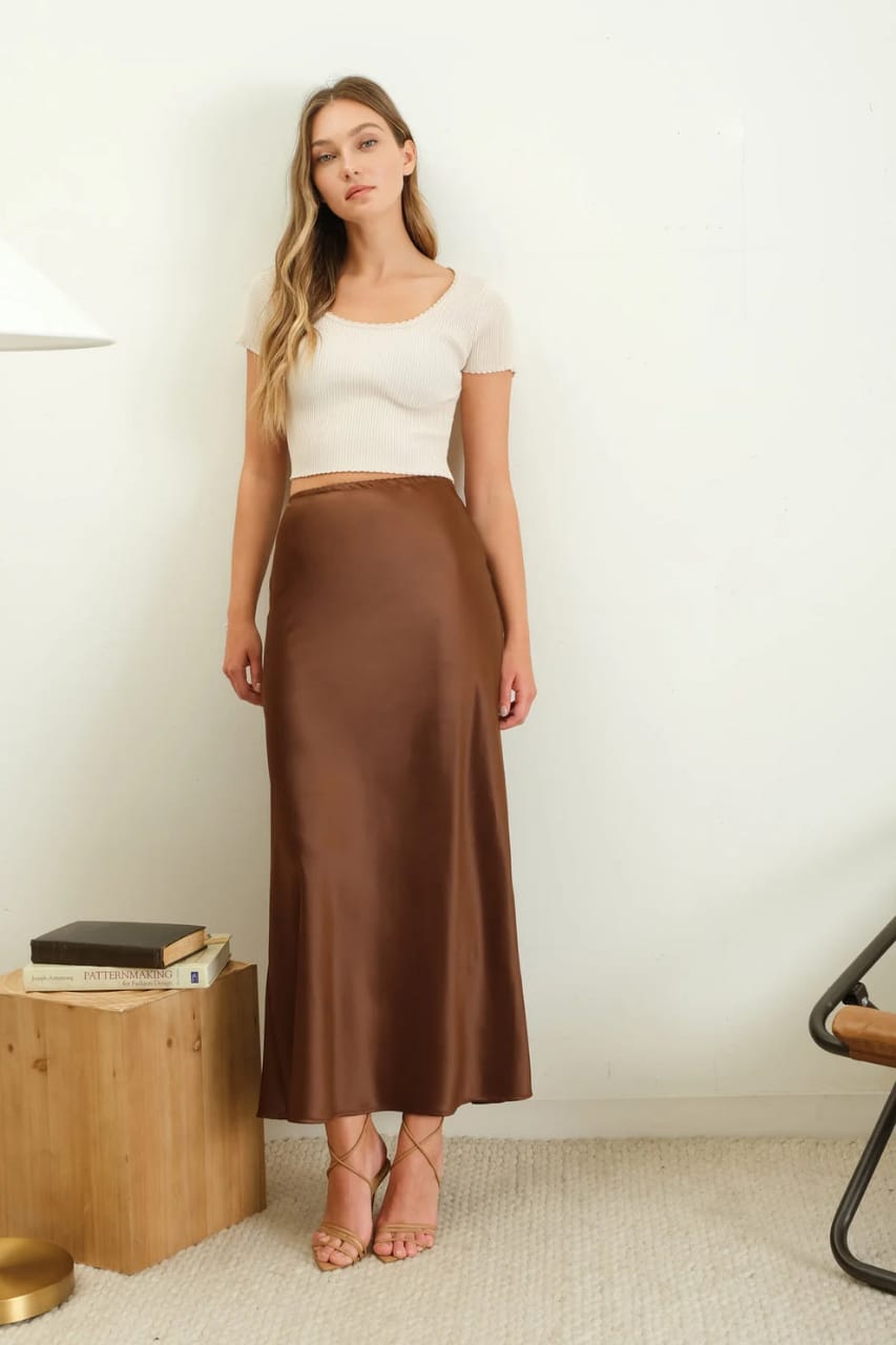 Toasted Pecan Satin Skirt