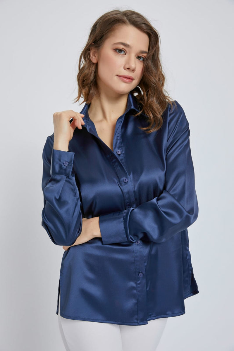 Classic Navy Blue Silk Shirt