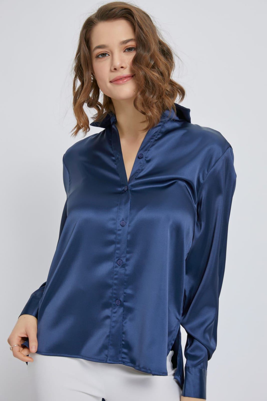 Classic Navy Blue Silk Shirt