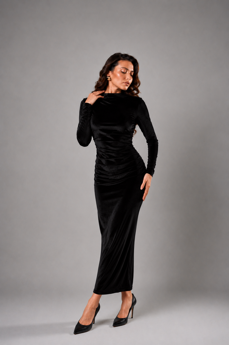 ALESSO BLACK VELVET BODYCON