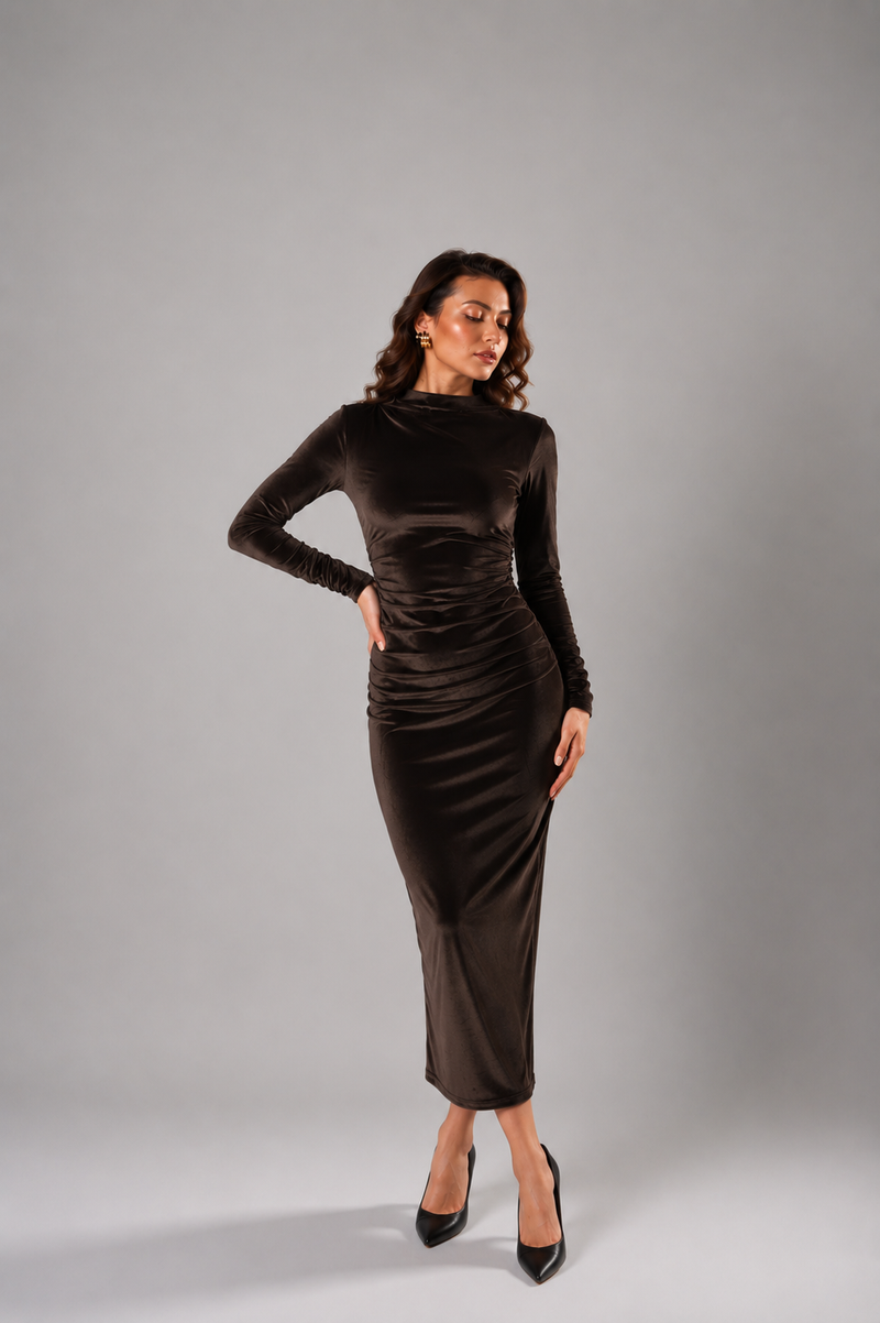 ALESSO BROWN VELVET BODYCON