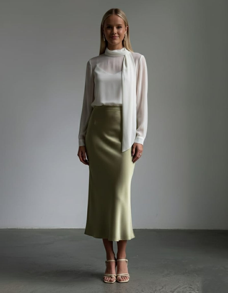 Olive Mist Satin Skirt